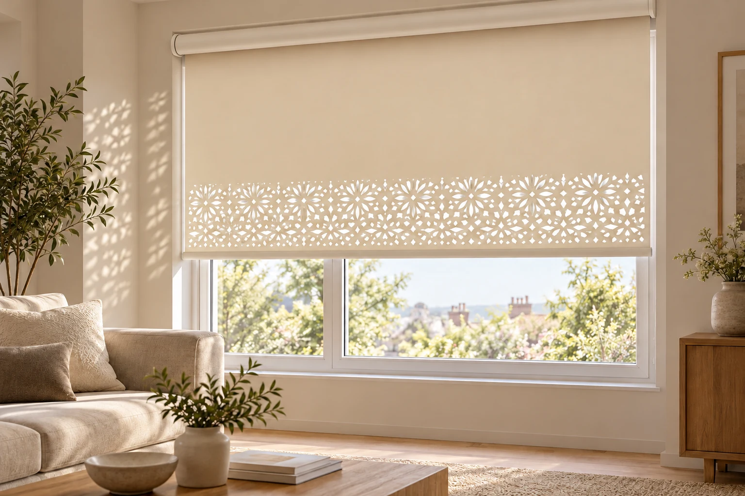 Dekoratif lazer kesim stor perde deseni